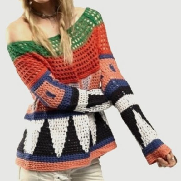 Like NEW Free People Modern Art Geometric Sweater - Picture 7 of 14